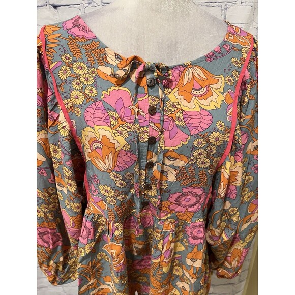 RusttyDustty Boho Floral Long Sleeve Button Front Shorts Romper Size 0XL - Picture 2 of 9